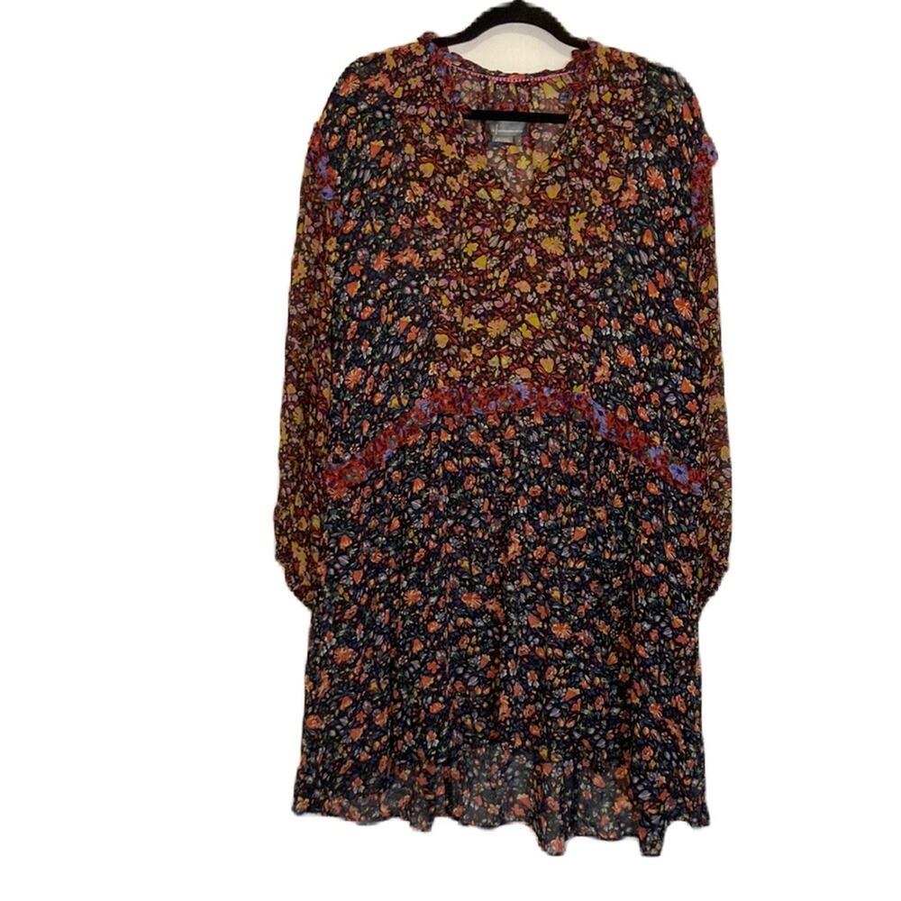 By Anthropologie Floral Boho Sheer Ruffle Summer Helene Tunic Dress Size S
